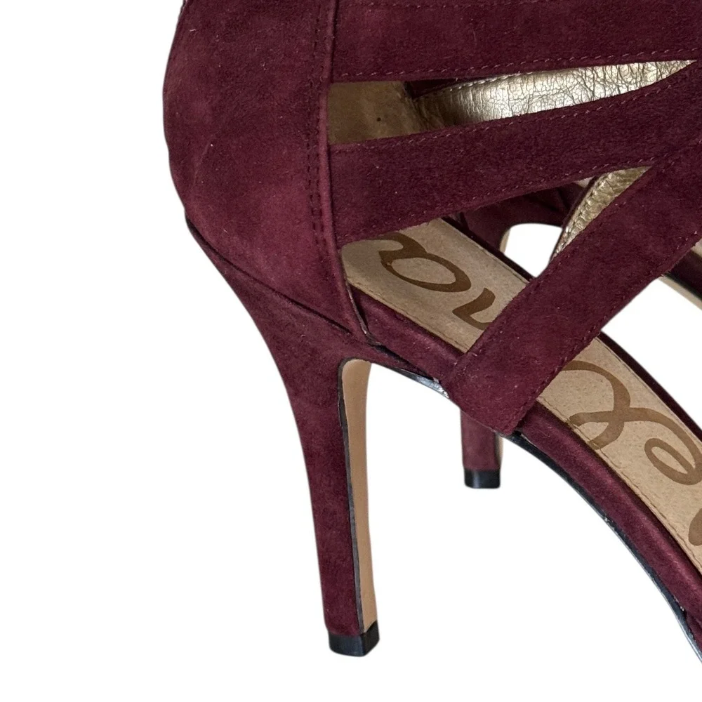 Sam Edelman Burgundy Suede Lace Up Caged Pointed Toe Pumps Heels US 9M EUR 40
